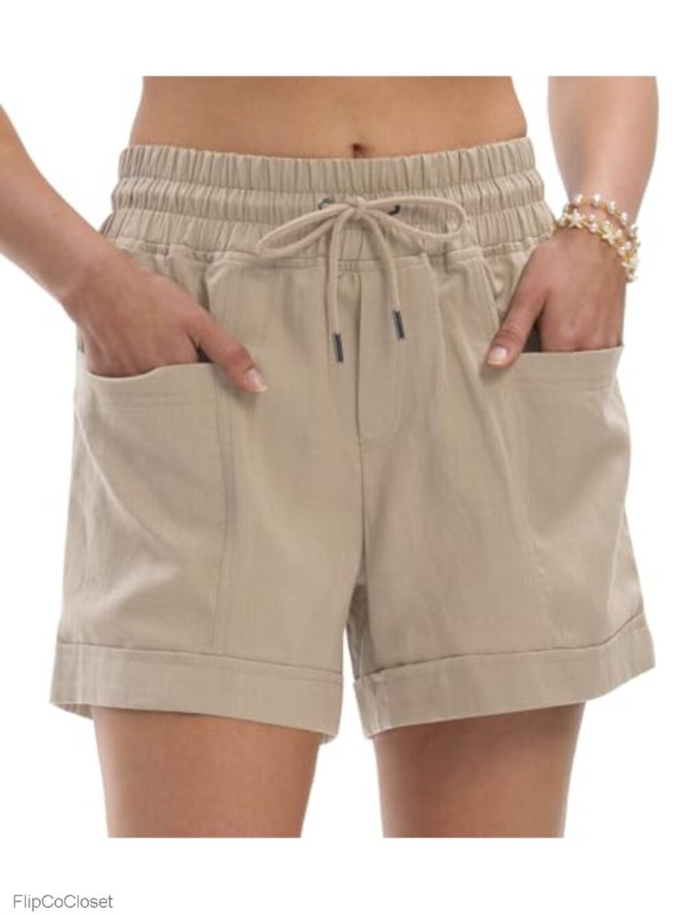 High Waisted Linen Blend Shorts with Pockets Pull On 4" Inseam Travel Casual